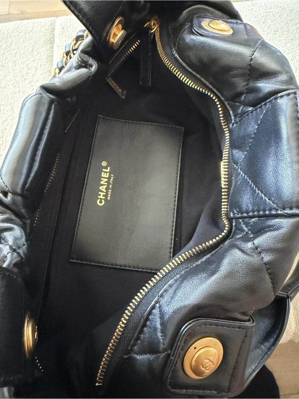 CHANEL 25k Bow Bag Medium Black Quilted Shoulder Bag with Gold CC